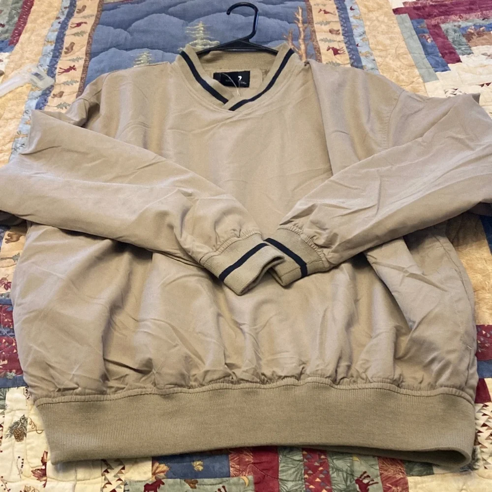 CH outerwear pullover golf jacket mens L tan cuffed v-neck NWT water resistant